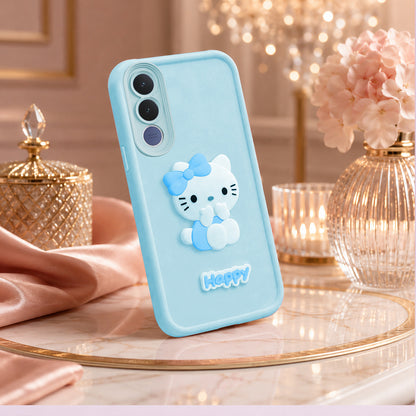 VIVO V70 FE Cute 3D Kitty Soft Silicone Shockproof Protective Back Cover with Camera Protection