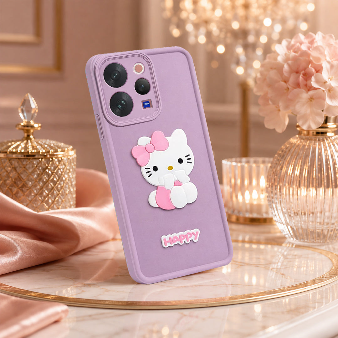 VIVO V70  Cute 3D Kitty Soft Silicone Shockproof Protective Back Cover with Camera Protection