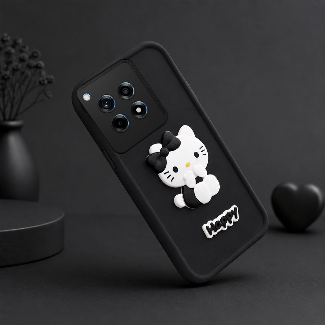 OnePlus 12R Cute 3D Kitty Soft Silicone Shockproof Protective Back Cover with Camera Protection