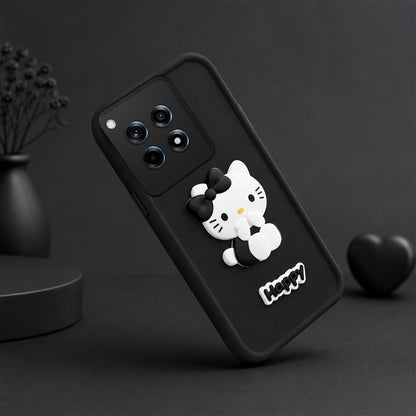 OnePlus 12R Cute 3D Kitty Soft Silicone Shockproof Protective Back Cover with Camera Protection