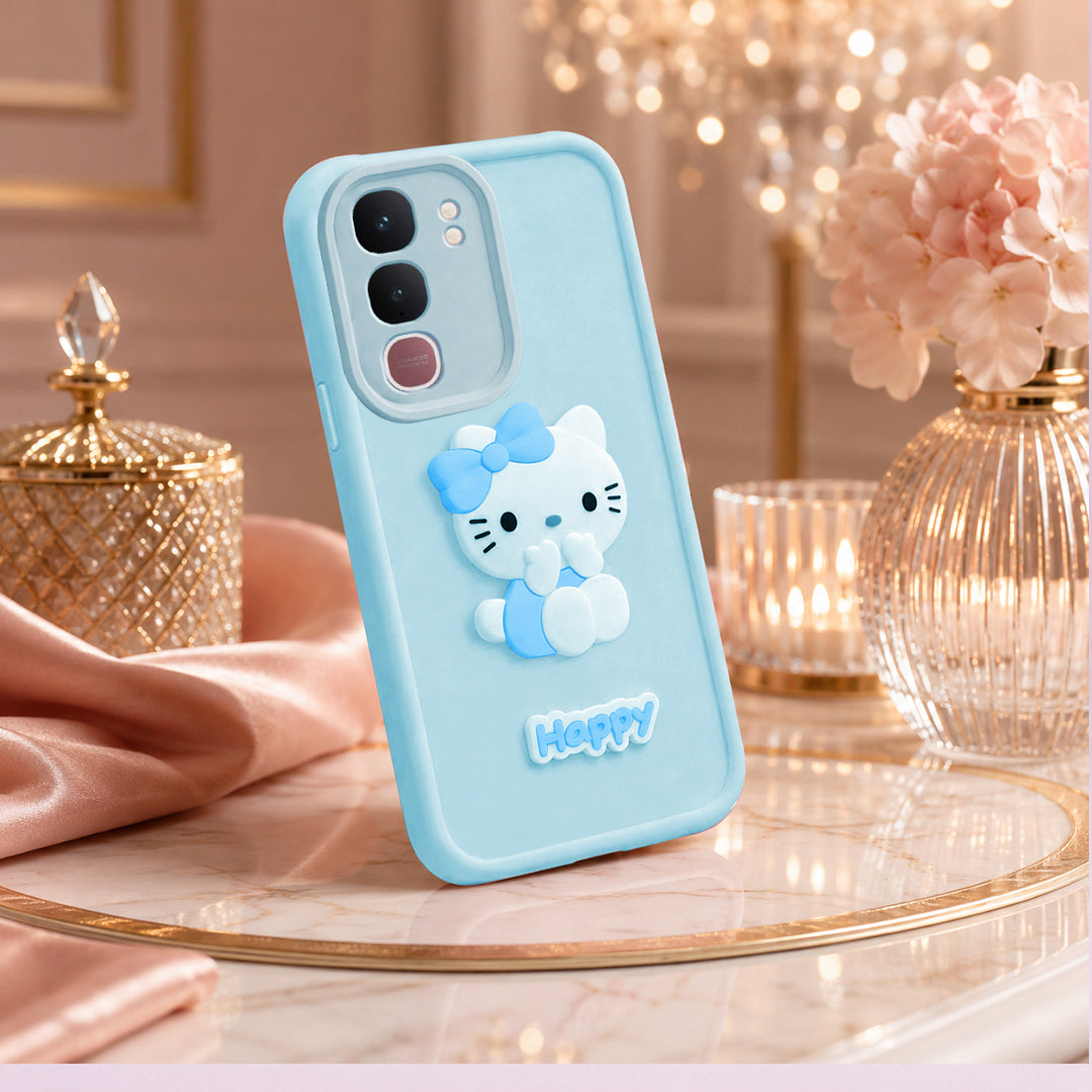 VIVO T4X  Cute 3D Kitty Soft Silicone Shockproof Protective Back Cover with Camera Protection