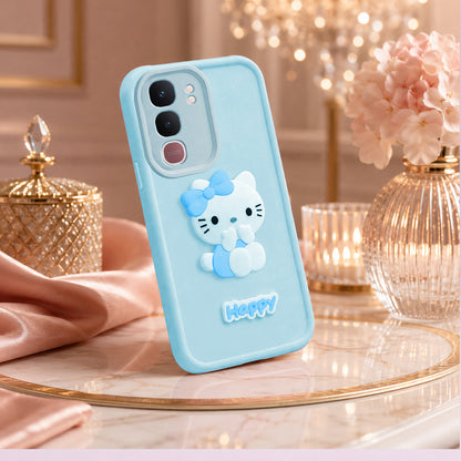VIVO T4X  Cute 3D Kitty Soft Silicone Shockproof Protective Back Cover with Camera Protection