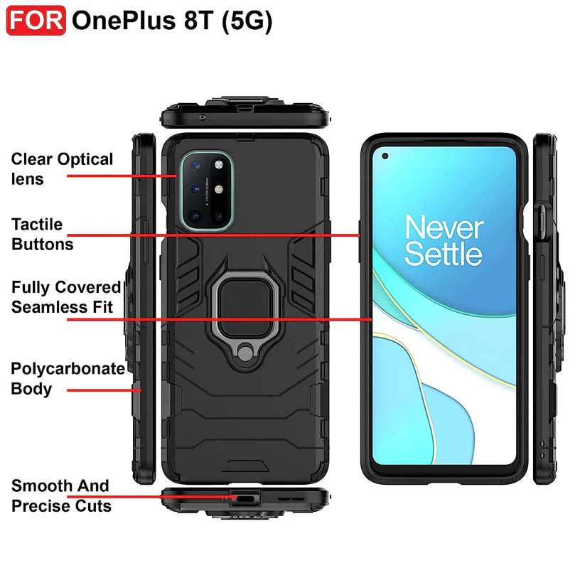 ONEPLUS 8T 5G Black Panther Metal Bracket Shockproof Protective Back Case