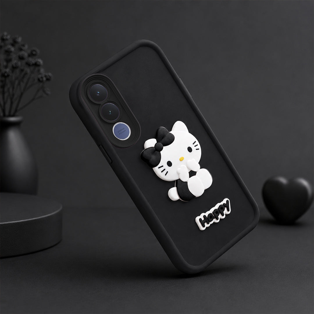 VIVO V70 FE Cute 3D Kitty Soft Silicone Shockproof Protective Back Cover with Camera Protection