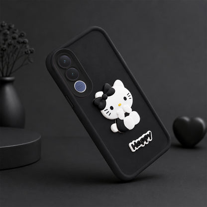 VIVO V70 FE Cute 3D Kitty Soft Silicone Shockproof Protective Back Cover with Camera Protection