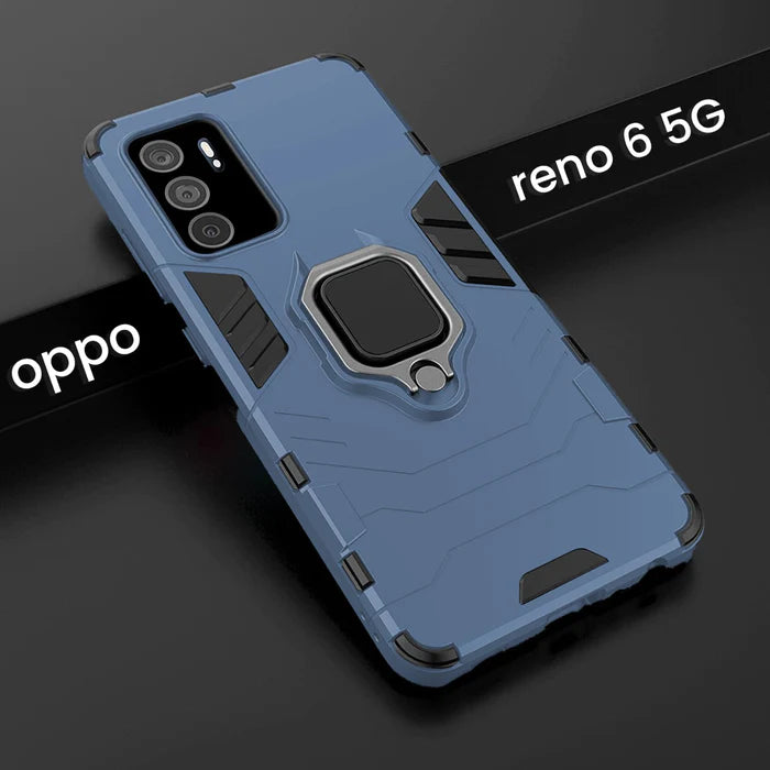 Oppo Reno 6 5G Black Panther Metal Bracket Shockproof Protective Back Case