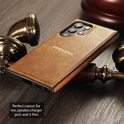SAMSUNG Galaxy S22 ULTRA 5G Drop Protection | Raised Camera Edges Protective Back Leather Case