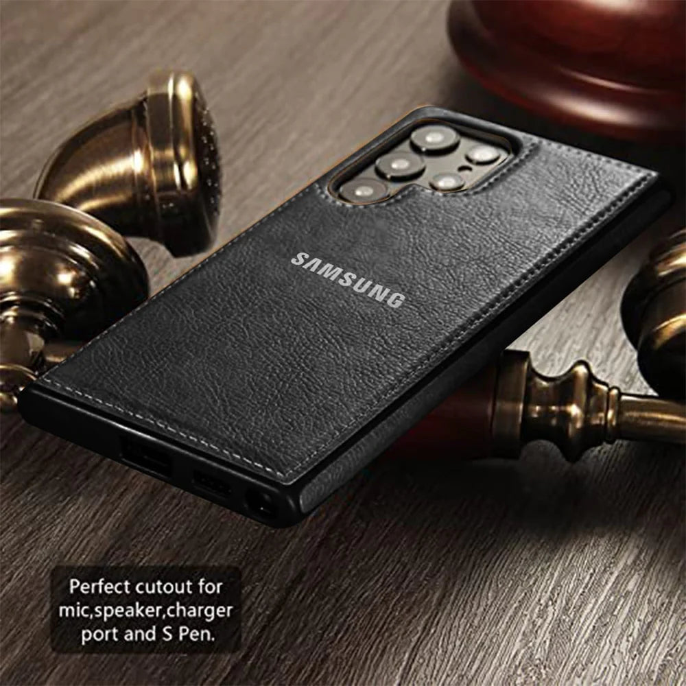 SAMSUNG Galaxy S24 ULTRA 5G Drop Protection | Raised Camera Edges Protective Back Leather Case