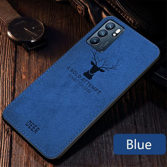 Reno 6 5G Deer Pattern Hand-Stitched Cloth Texture Leather Finish Hybrid Protective Case