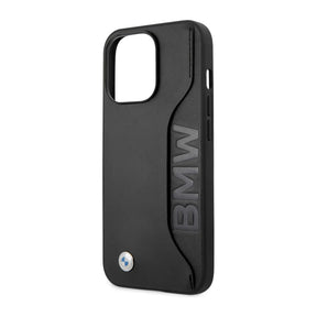 iPhone 14 Series Leather Wordmark Card Slot Back Case-BMW