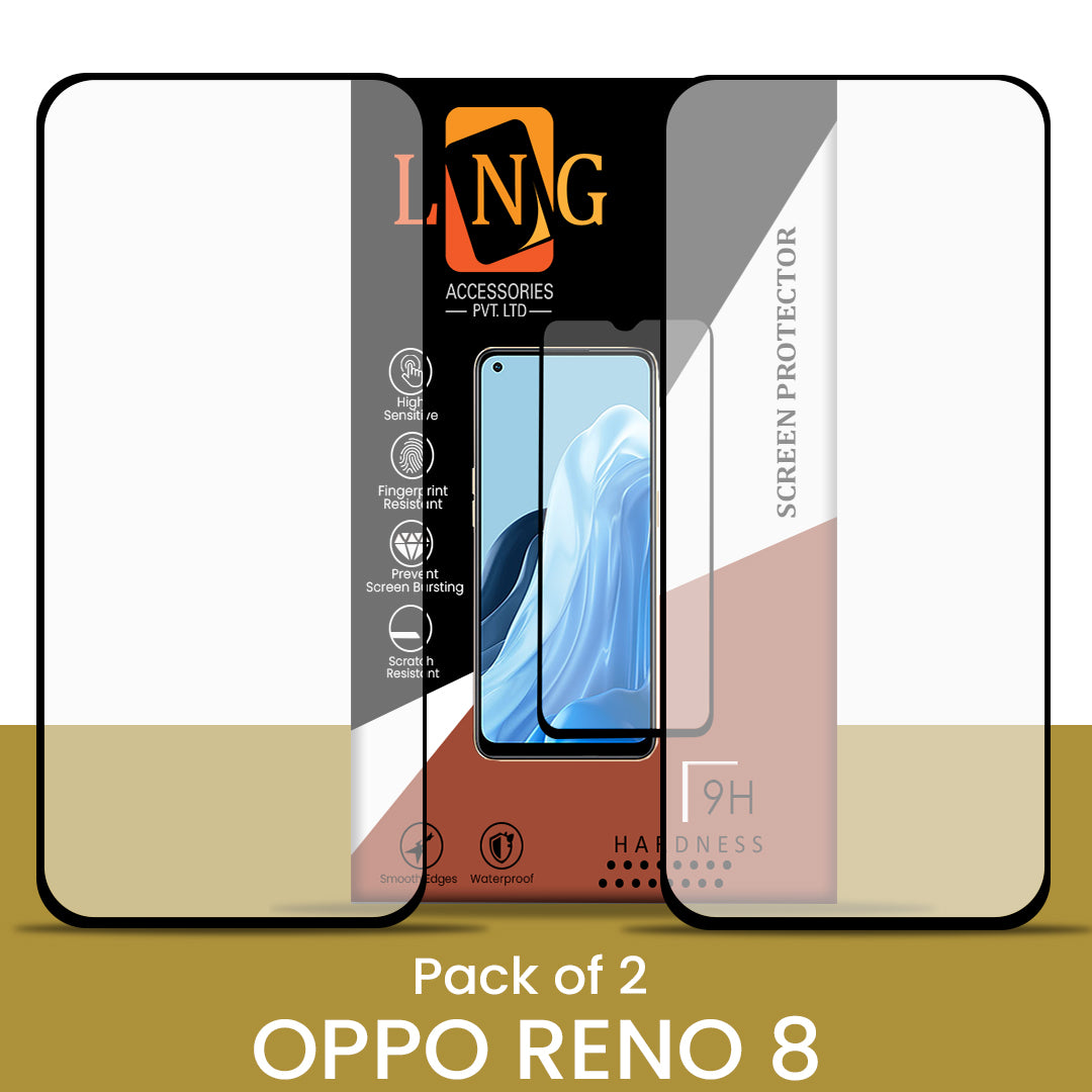 OPPO RENO 8 FULL GLUE TEMPERED GLASS (Pack of 2)