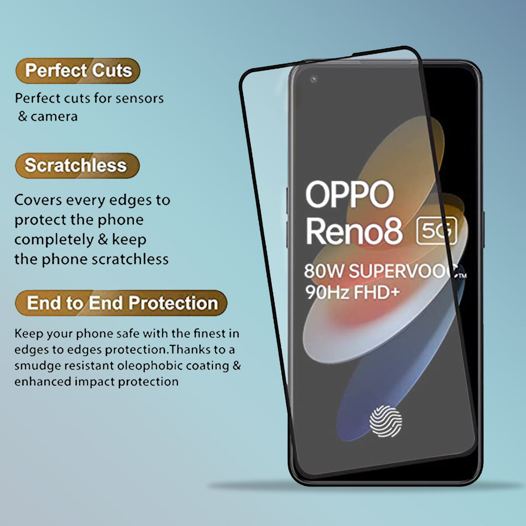 OPPO RENO 8 FULL GLUE TEMPERED GLASS (Pack of 2)