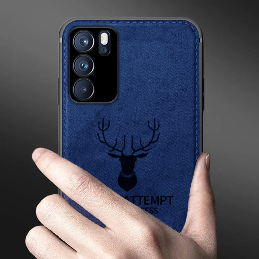 Reno 6 5G Deer Pattern Hand-Stitched Cloth Texture Leather Finish Hybrid Protective Case