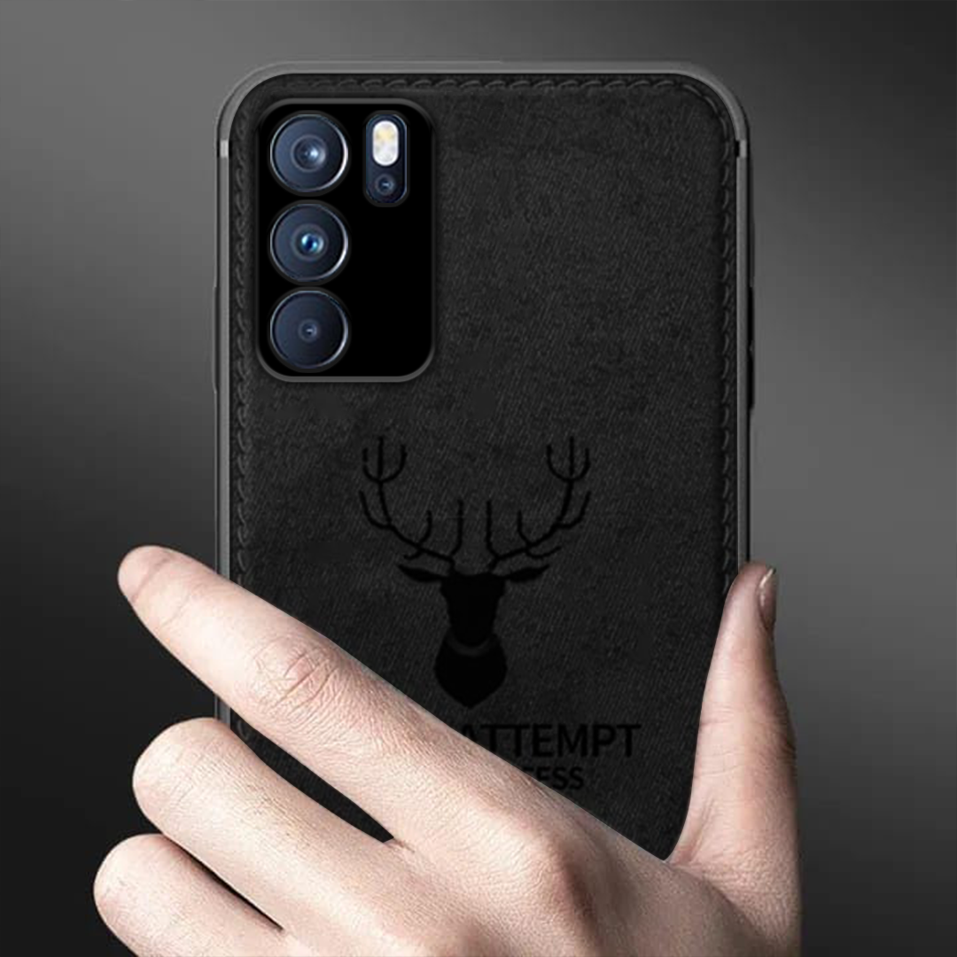 Reno 6 5G Deer Pattern Hand-Stitched Cloth Texture Leather Finish Hybrid Protective Case
