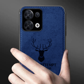 Reno 8 5G Deer Pattern Hand-Stitched Cloth Texture Leather Finish Hybrid Protective Case