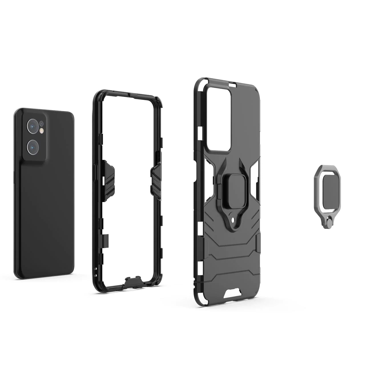 OPPO Reno 7 5G Black Panther Metal Bracket Shockproof Protective Back Case