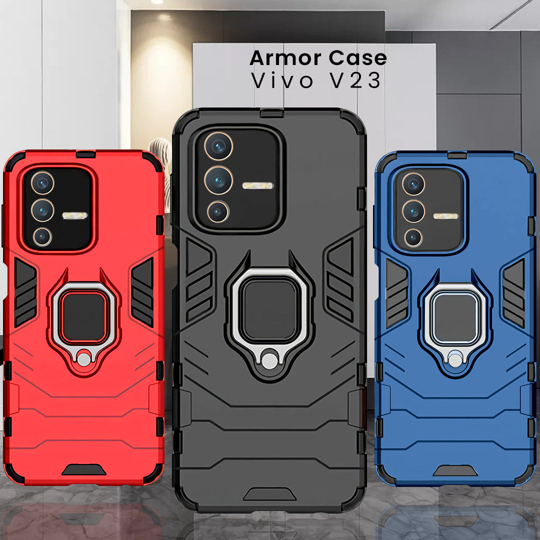 Vivo V23 5G Armour Iron Man Case With Ring Holder