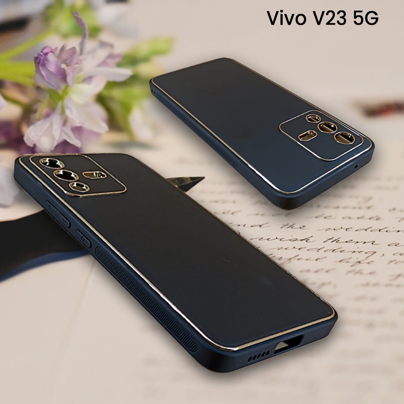 Vivo V23 5g 5G Gold Electroplating Leather Chrome Back Cover
