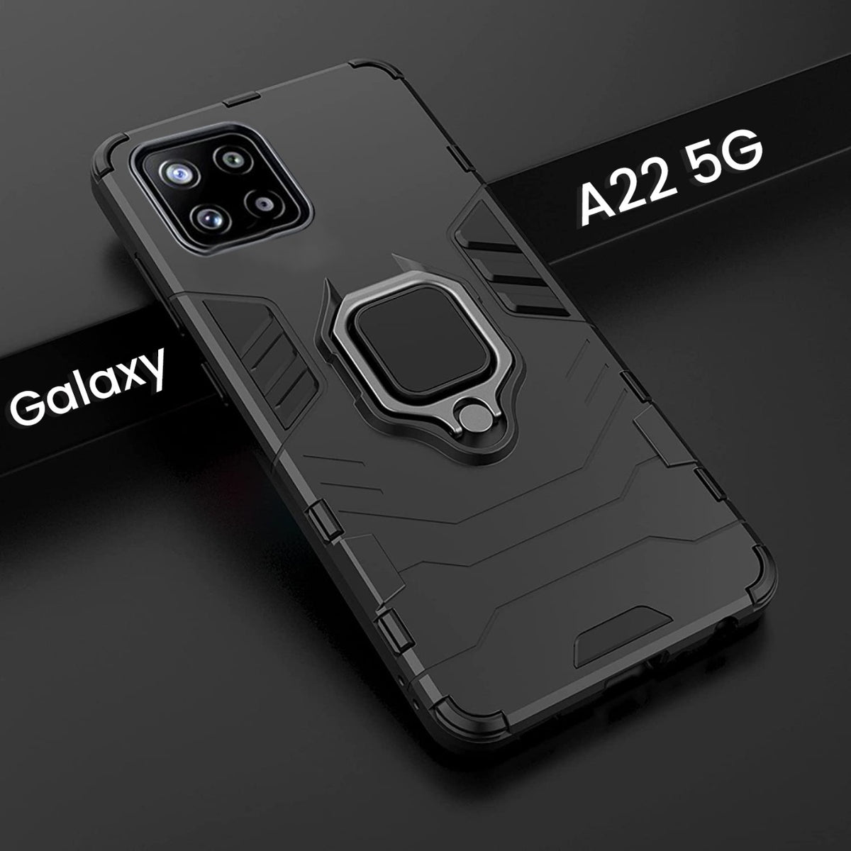 Galaxy A22 5G Black Panther Metal Bracket Shockproof Protective Back Case