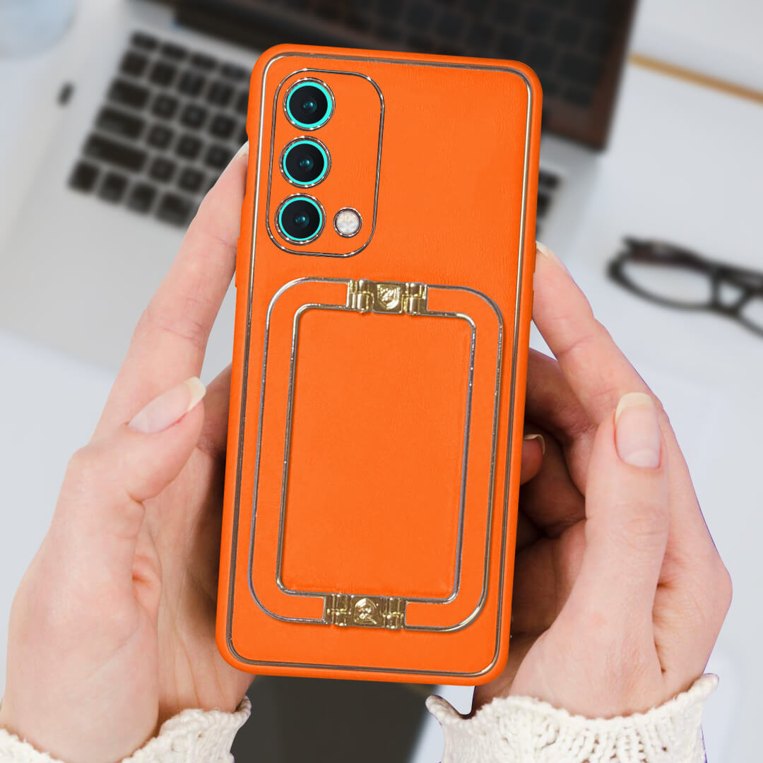 Classy Studio-OnePlus Nord CE 5G Luxe Design PU Leather Back Case With Back Stand(Orange)